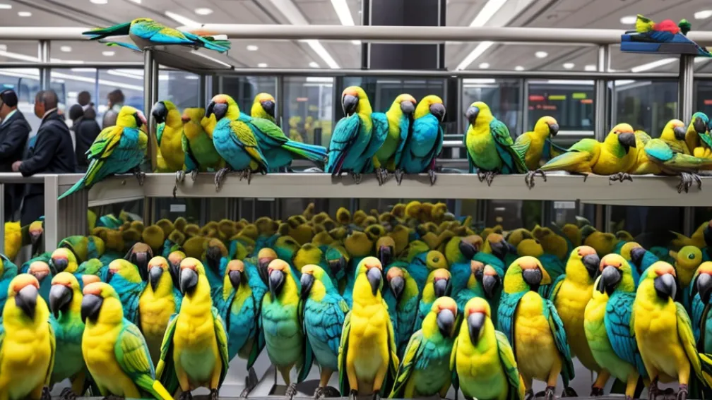 Vamă nigeriană confiscă peste 1.600 de papagali și canari într-o amplă operațiune împotriva traficului de animale sălbatice