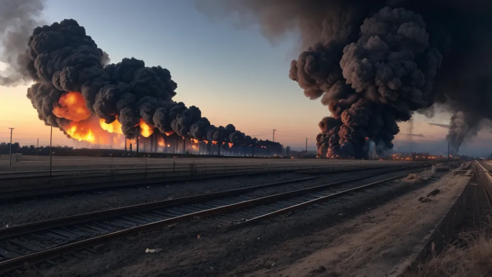 Explozii și incendiu masiv la Vilnius: vagoane cu gaz natural lichefiat au luat foc