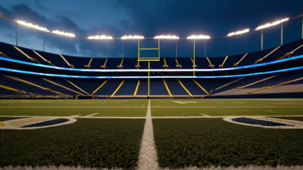 Imagine fotorealistă a unui stadion gol de fotbal american la apus