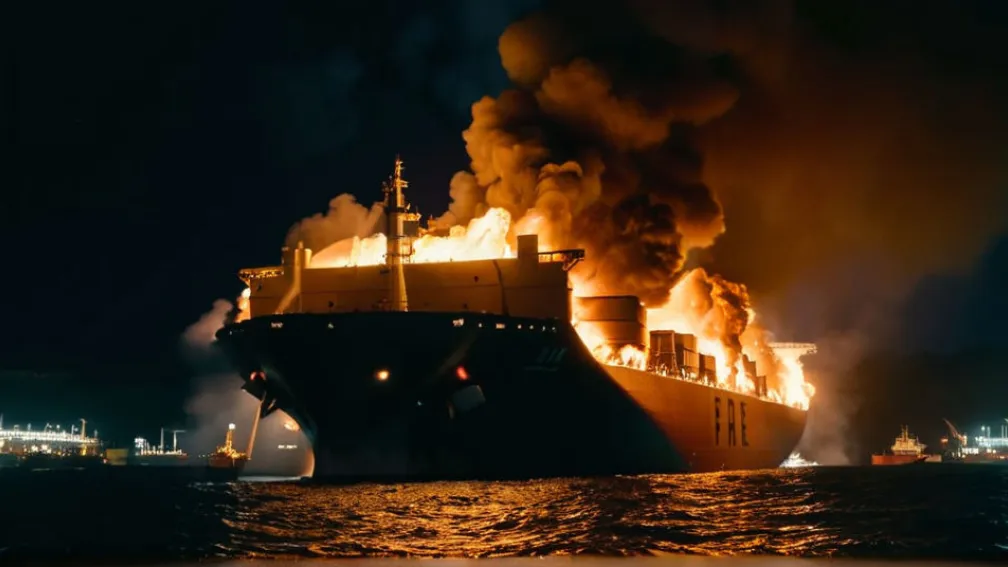 Incendiu major la o navă portcontainer ancorată în portul Los Angeles