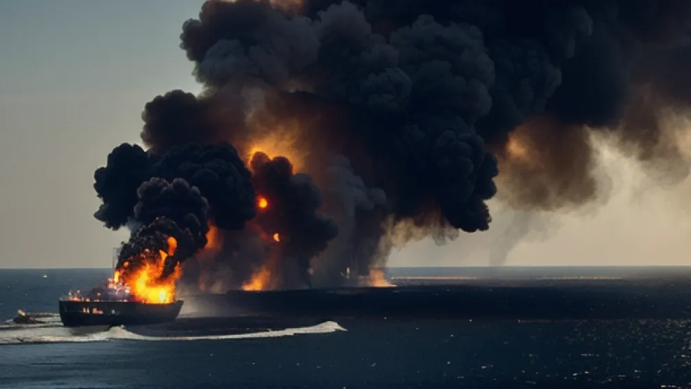 Dezastru ecologic iminent: Incendiul unui petrolier durează de peste 24 de ore