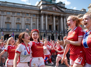 Leoaicele sărbătoresc: Anglia celebrează al doilea titlu european consecutiv cu un parada în careu deschis în Londra