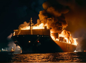 Incendiu major la o navă portcontainer ancorată în portul Los Angeles